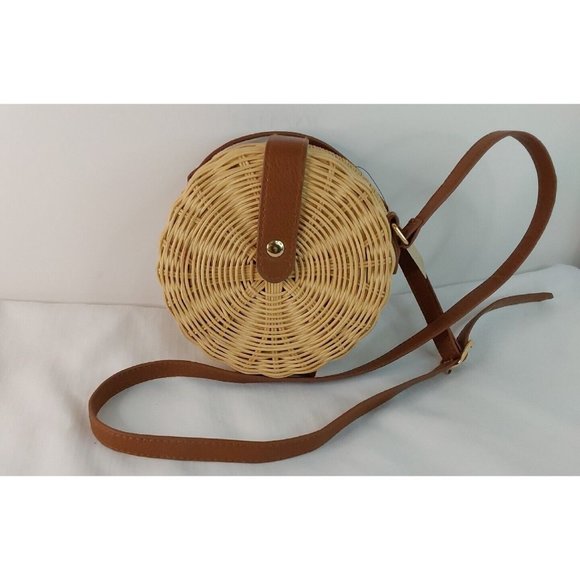 Bolsero Cross Body Purse Handwoven Round Natural Straw new with tags - Picture 7 of 7